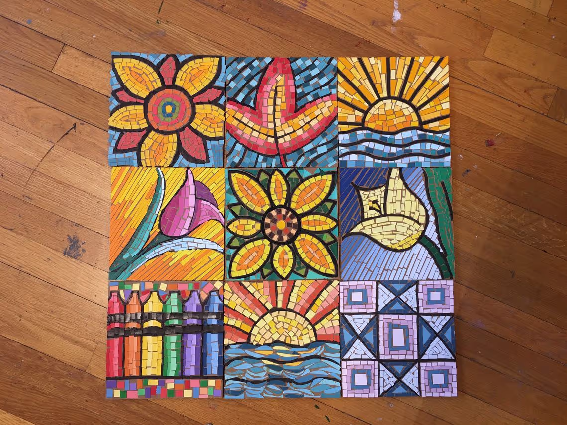 A picture of a painting on a wooden floor